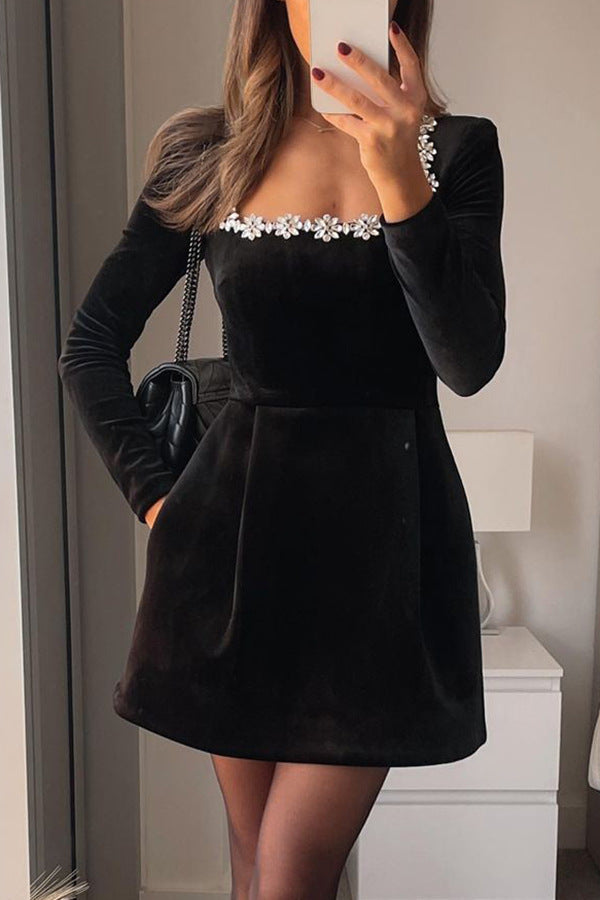 Isabella Crystal Square-Neck Mini Dress