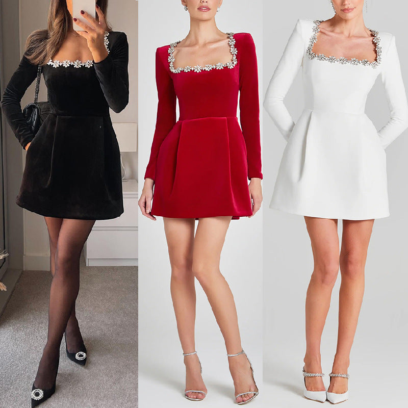 Isabella Crystal Square-Neck Mini Dress