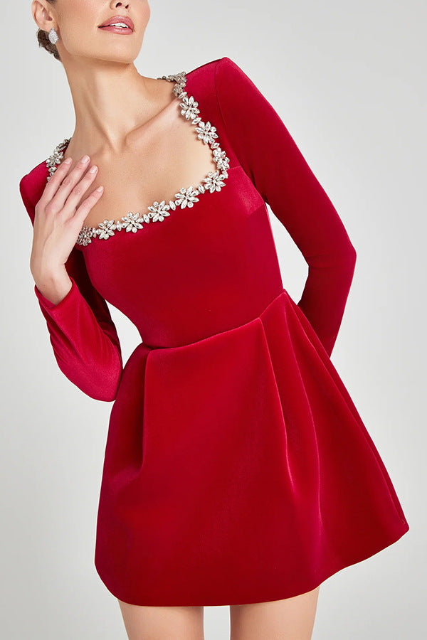 Isabella Crystal Square-Neck Mini Dress