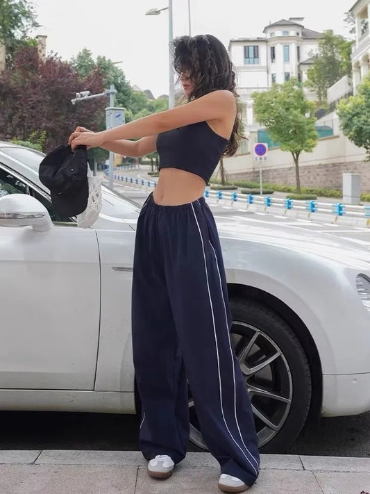 Livia Striped Drawstring Wide-Leg Pants
