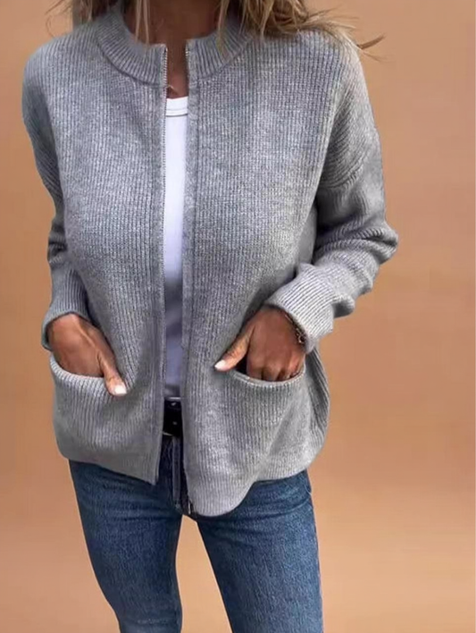Hazel Stand-Collar Knit Cardigan Jacket